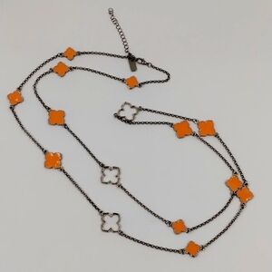 Silver Coral Accent Necklace Clover Design 21"